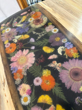 Load image into Gallery viewer, Live Edge Poplar Wood, Resin, and Dried Flower Bistro Table with Two Metal Chairs