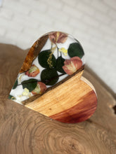 Load image into Gallery viewer, Handmade Cedar Wood, Resin, and Dried Flowers Heart Artwork