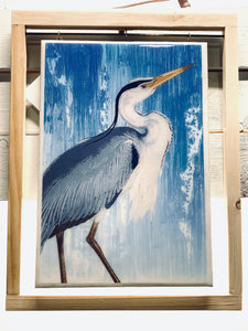 "Heron" Hand-poured Art in Reclaimed Frame