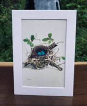 Load image into Gallery viewer, Wood Thrush Nest with Eggs Print in White Matte