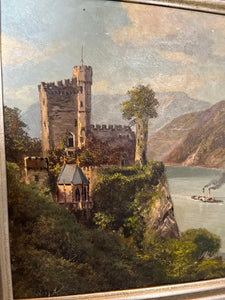 19thC European Castle Oil Painting