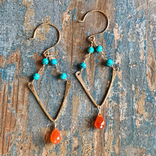 Load image into Gallery viewer, Orange Crush / Hammered Gold and Gemstone Dangle Earrings
