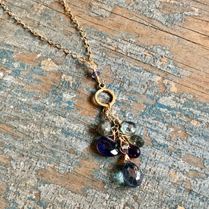 Cascade Necklace/ 14k Gold Filled with Amethyst, Quartz, Iolite, Moss Aquamarine and Labradorite Gemstones