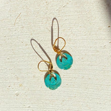 Load image into Gallery viewer, Wee Verdigris Scarab Earrings