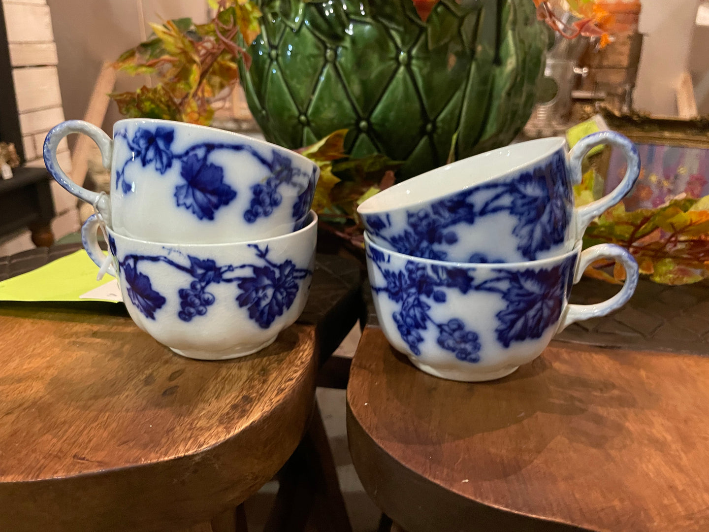 Vintage English Flow Blue Teacups, Set of 4