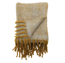 Load image into Gallery viewer, Gray &amp; Mustard Fringed Throw
