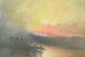 "Sunrise on the Harbor" Antique Pastel Original Art