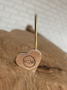 Handmade Wood Engraved Pen Holder: "I Heart You"