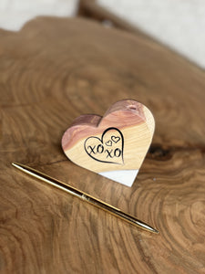 Handmade Wood Engraved Pen Holder: "XOXO"