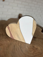 Load image into Gallery viewer, Handmade Cedar Wood, Resin, and Dried Flowers Heart Artwork
