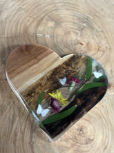 Load image into Gallery viewer, Handmade Walnut Wood, Resin, and Dried Flowers Heart Artwork
