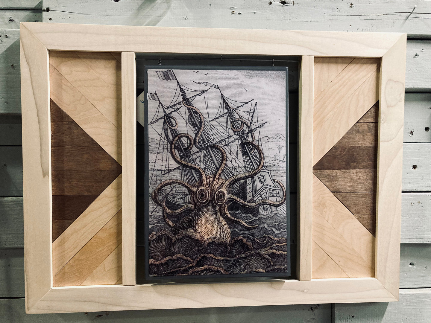 Hand-poured Kraken Art in Handmade Frame