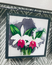 Load image into Gallery viewer, &quot;Orchid Hunting&quot; Handmade Art Trio on Wooden Display
