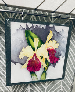 "Orchid Hunting" Handmade Art Trio on Wooden Display