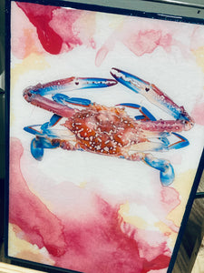 "Maryland Crab" Hand-poured Art in Reclaimed Frame