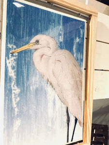 "Egret" Hand-poured Art in Reclaimed Frame