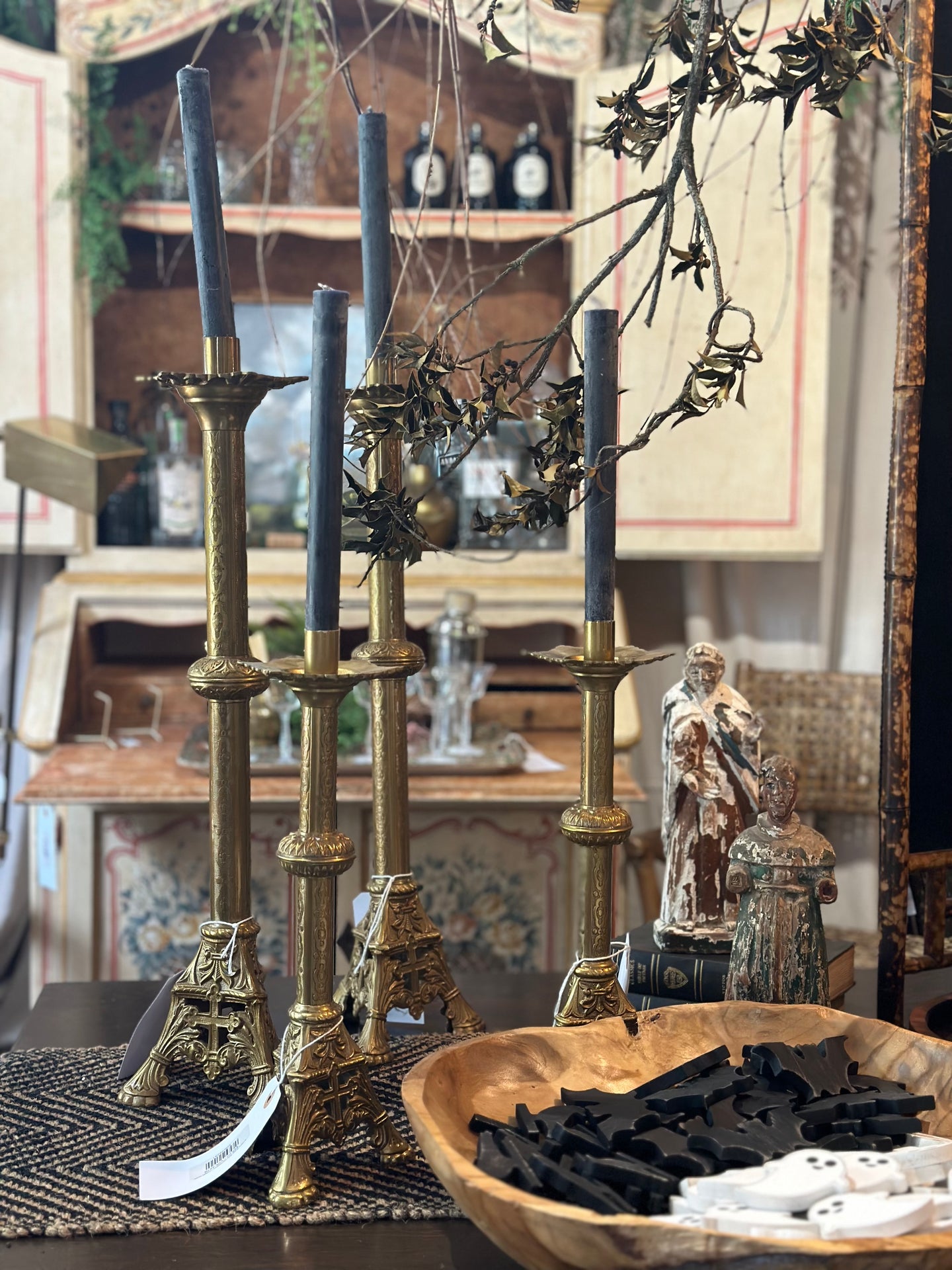 Antique Brass Altar Candlestick, multiple styles