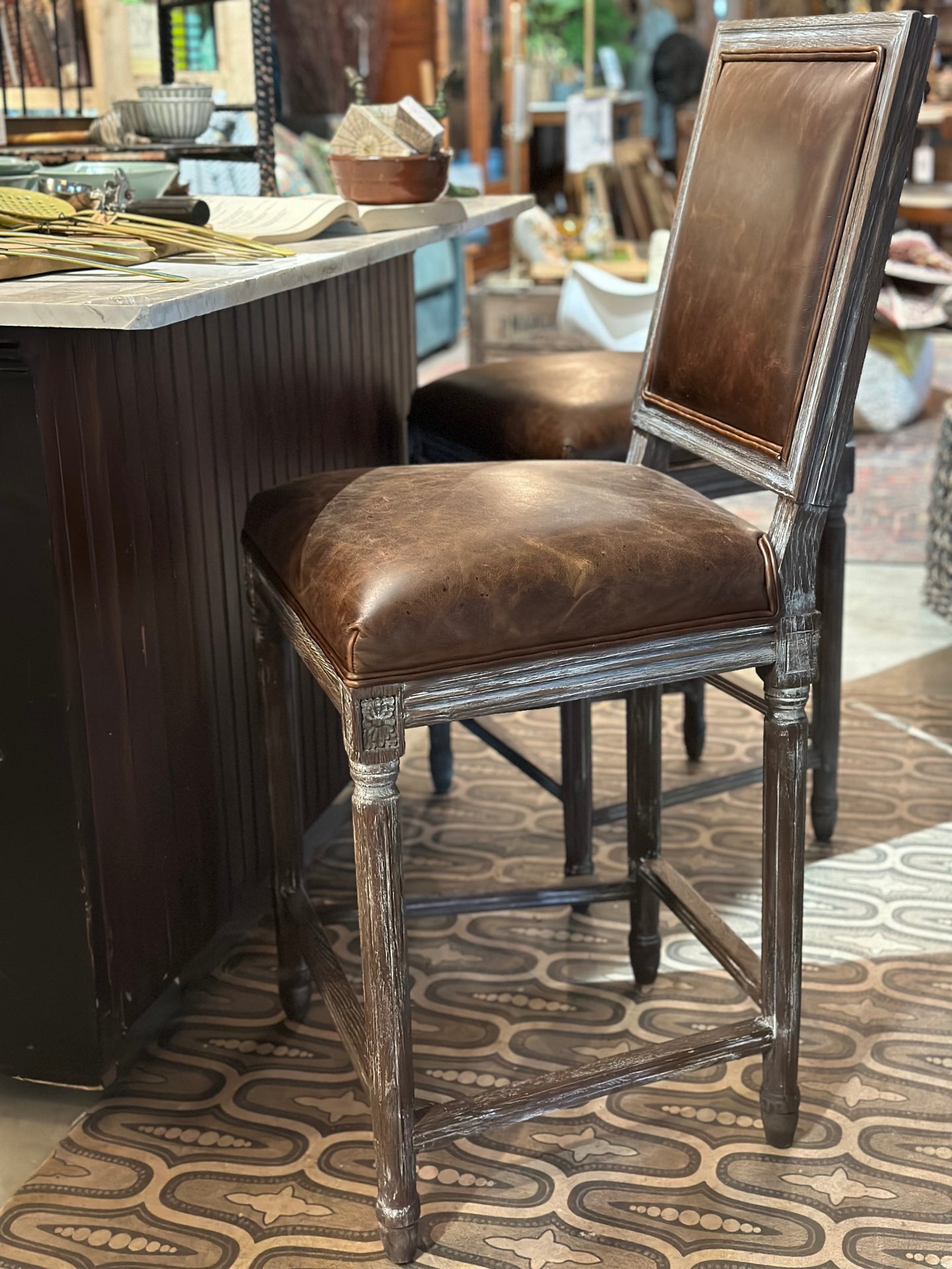 Restoration Hardware Leather Bar Stool