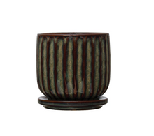 Load image into Gallery viewer, Fluted Stoneware Planter w/ Dish
