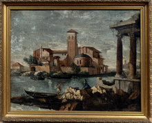 Load image into Gallery viewer, Italian &quot;Village Along a River&quot; Original Art
