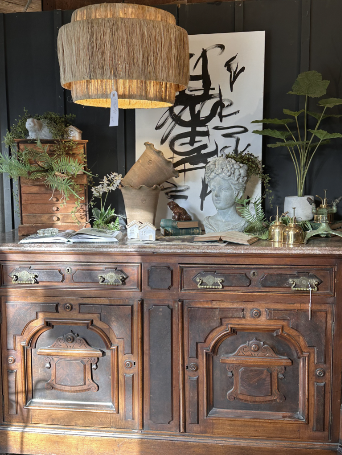 Antique Gothic Revival Walnut Chest w/ Marble Top