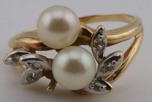 10Kt Pearl & Diamond Estate Ring