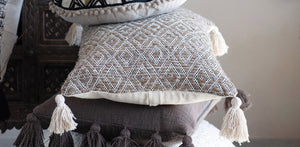 Woven Cotton Lumbar Pillow w/ Tassels