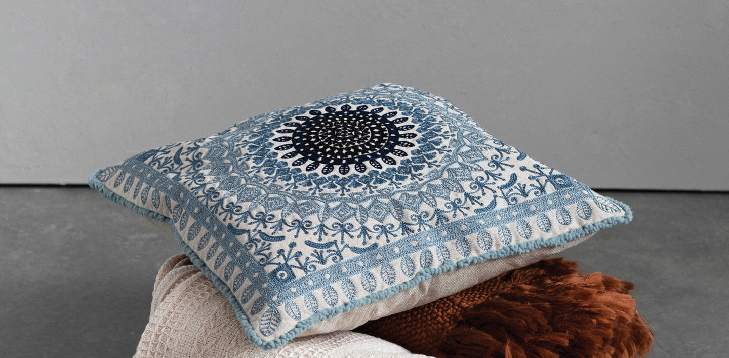 Down-filled Embroidered Azure Pillow