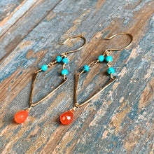 Load image into Gallery viewer, Orange Crush / Hammered Gold and Gemstone Dangle Earrings
