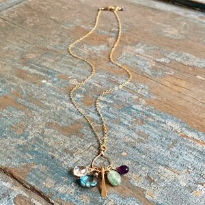 Harmony Necklace/ 14k Gold Filled with a Pendant of Gemstones