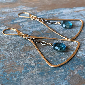 Blue Quartz Triangle Earrings