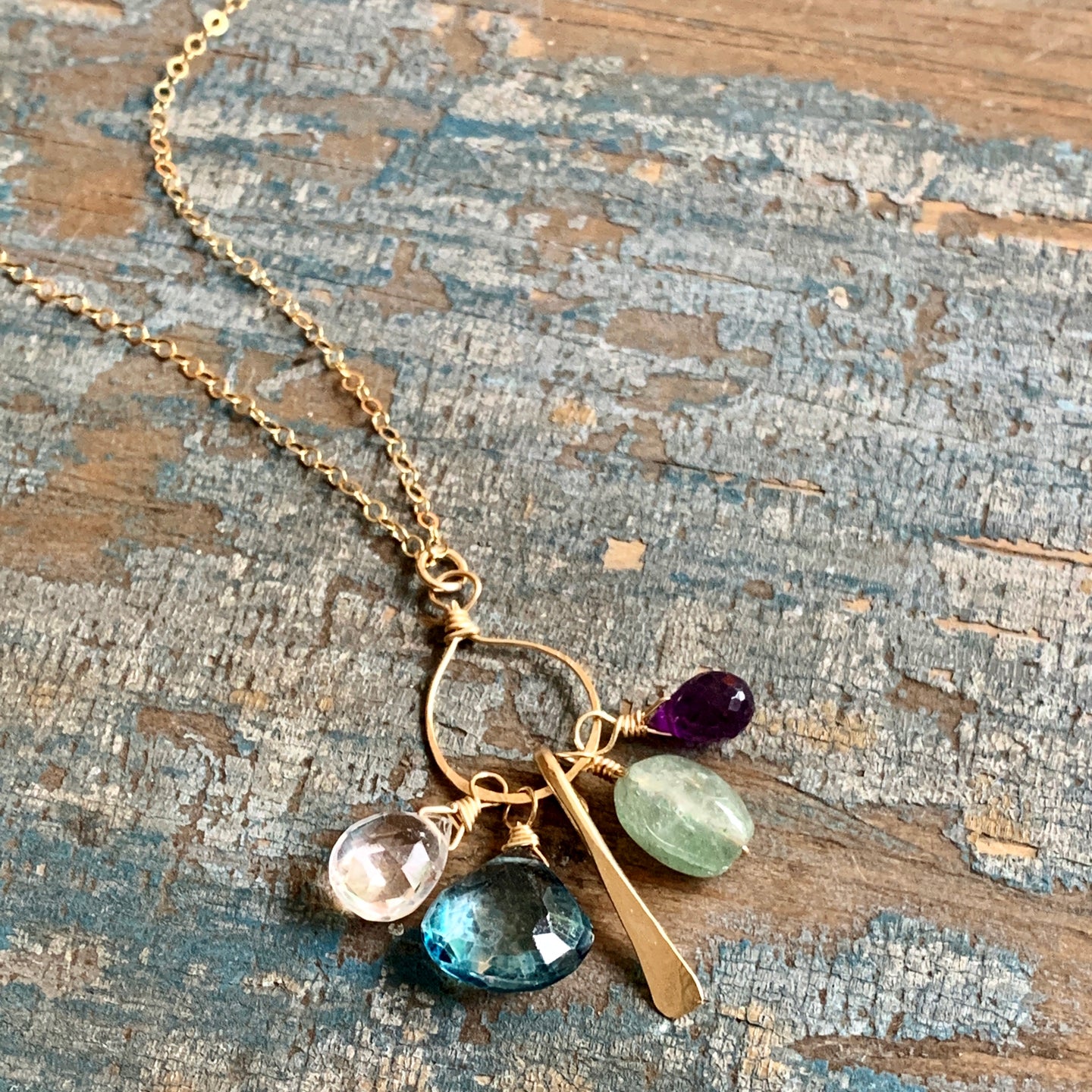 Harmony Necklace/ 14k Gold Filled with a Pendant of Gemstones