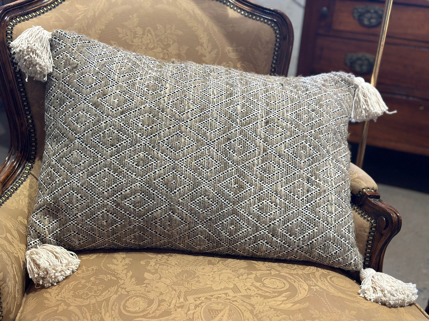 Woven Cotton Lumbar Pillow w/ Tassels
