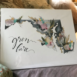 Floral State Watercolor by Local Artist, multiple styles