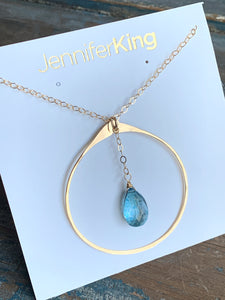 Blue Quartz Circle Pendant Necklace / Large