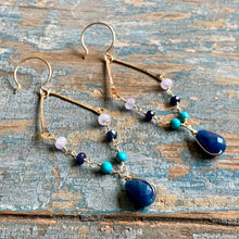 Load image into Gallery viewer, Hammered Gold and Gemstone Dangle Earrings
