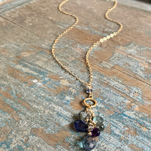 Load image into Gallery viewer, Cascade Necklace/ 14k Gold Filled with Amethyst, Quartz, Iolite, Moss Aquamarine and Labradorite Gemstones
